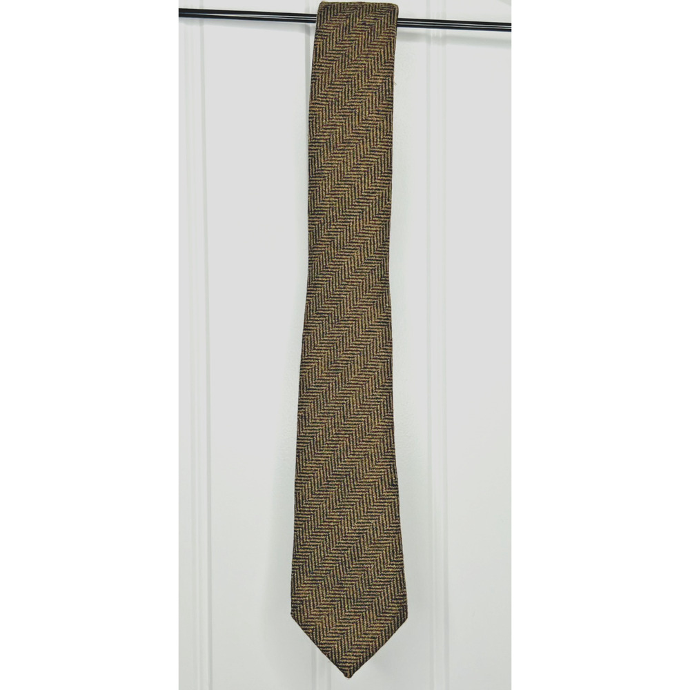 Twillory Brown Herringbone Designer Tie Wool Blend Handmade Necktie